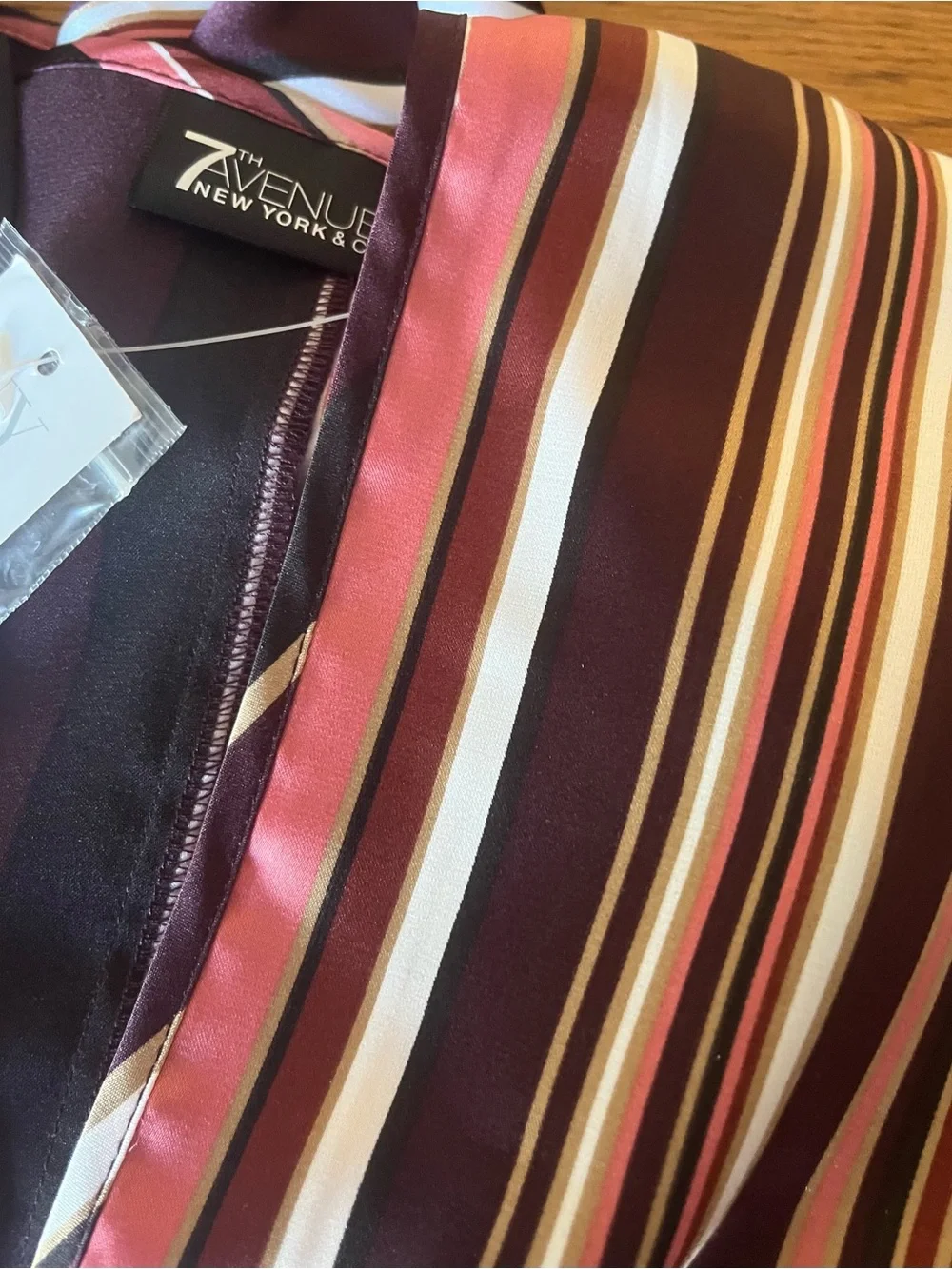 New York & Company Burgundy Pink Striped V-Neck Blouse